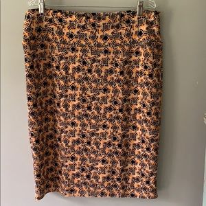 LuLaRoe 2XL stretch pencil skirt black orange NWOT